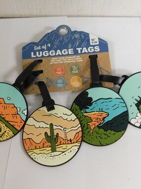 Jet Setter Approved Luggage Tag Set Outdoor Adventure Scenes s/4 NEW